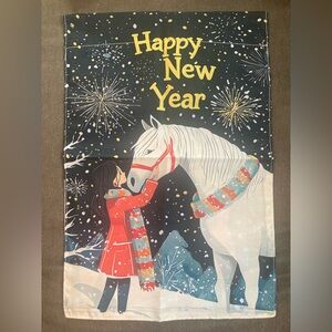 Garden Flag Happy New Year Horse 12" x 18" NWOT